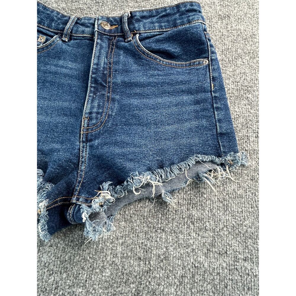 Zara High Rise Distressed Cutoff Shorts Women's US 6 Medium Wash Frayed Hem - Picture 4 of 7